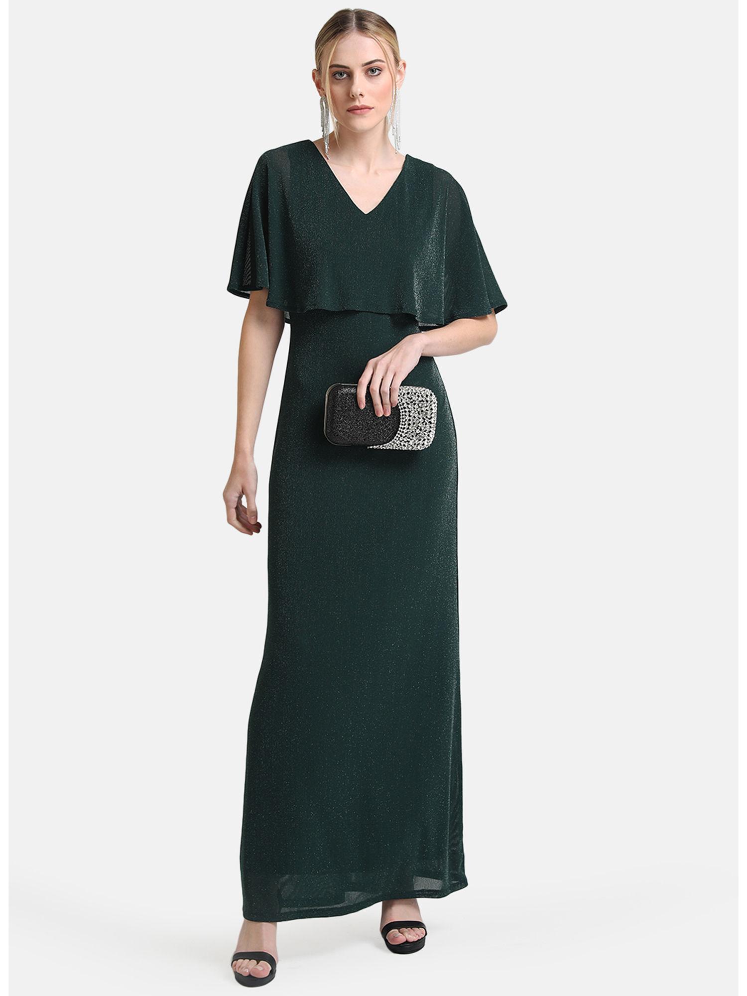 green cape maxi dress