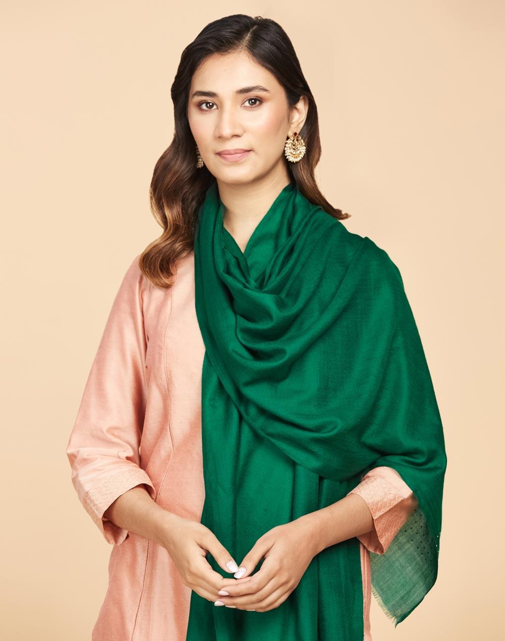 green cashmere woven stole