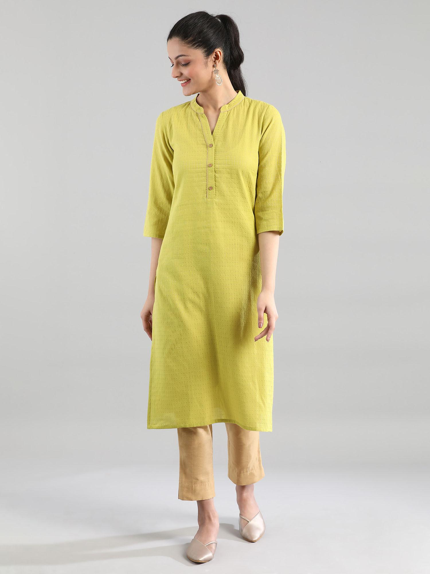 green casual cotton kurta