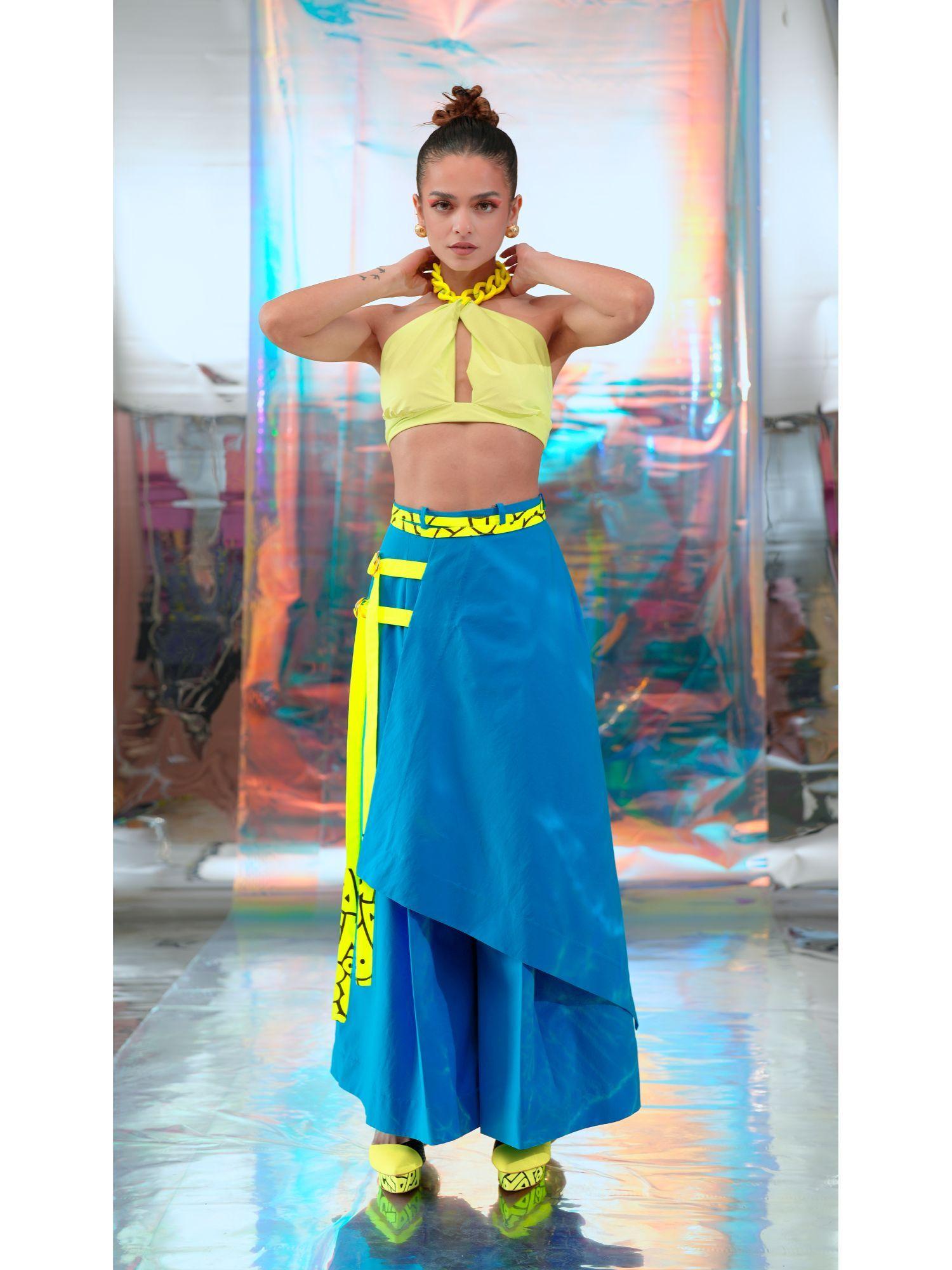 green chain crop top with cerulean japanese pants (set of 2)