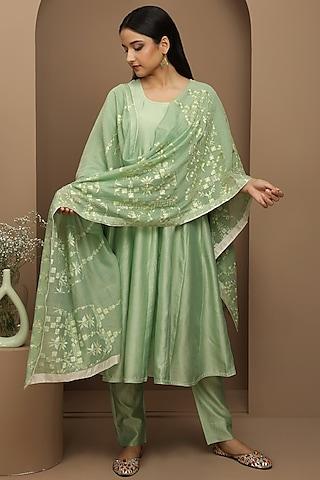 green chanderi anarkali set