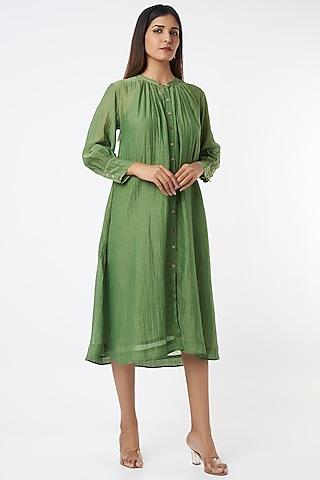 green chanderi cotton tunic dress