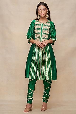 green chanderi gota work gathered tunic