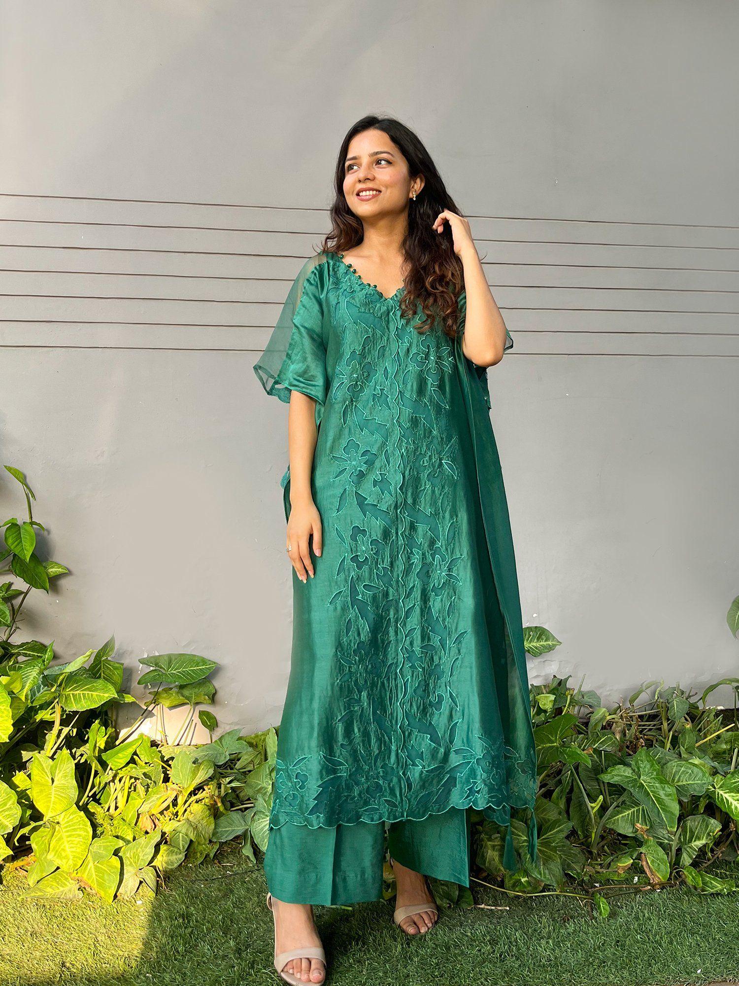 green chanderi kaftan