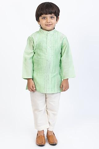 green chanderi kurta set for boys