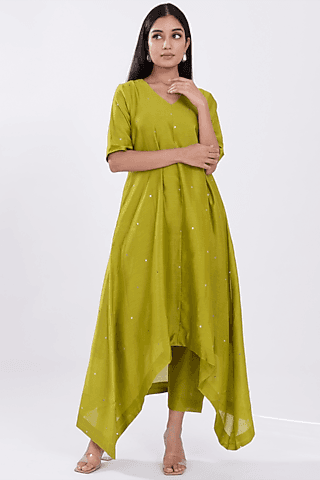 green chanderi kurta set