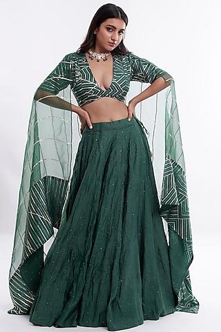 green chanderi lehenga set