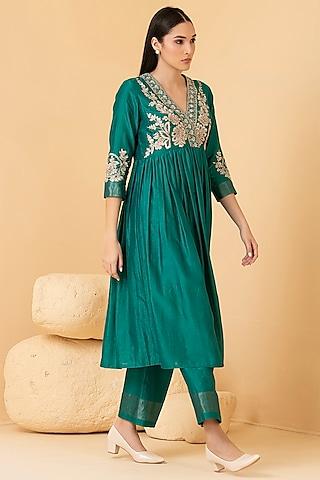 green chanderi zari & sequins embroidered tunic set