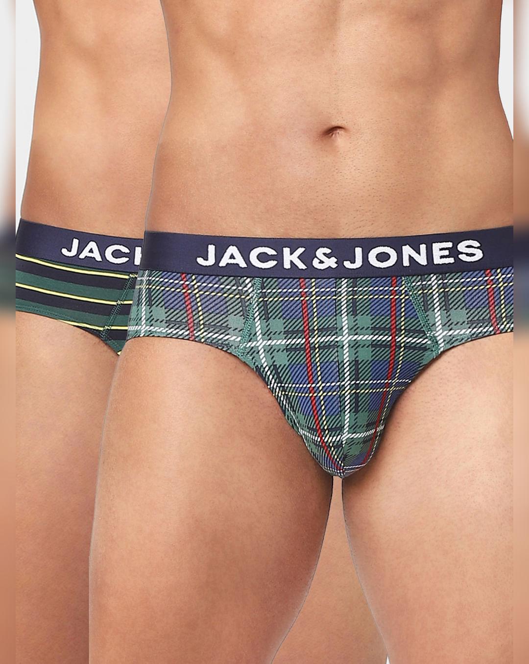 green check & striped briefs - pack of 2