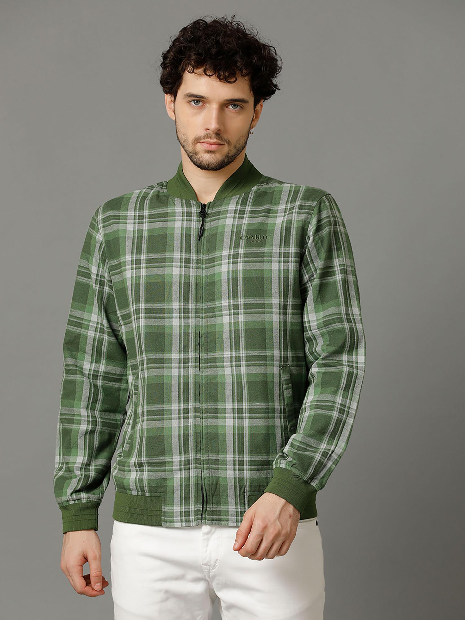 green check full sleeve cotton linen jacket for men