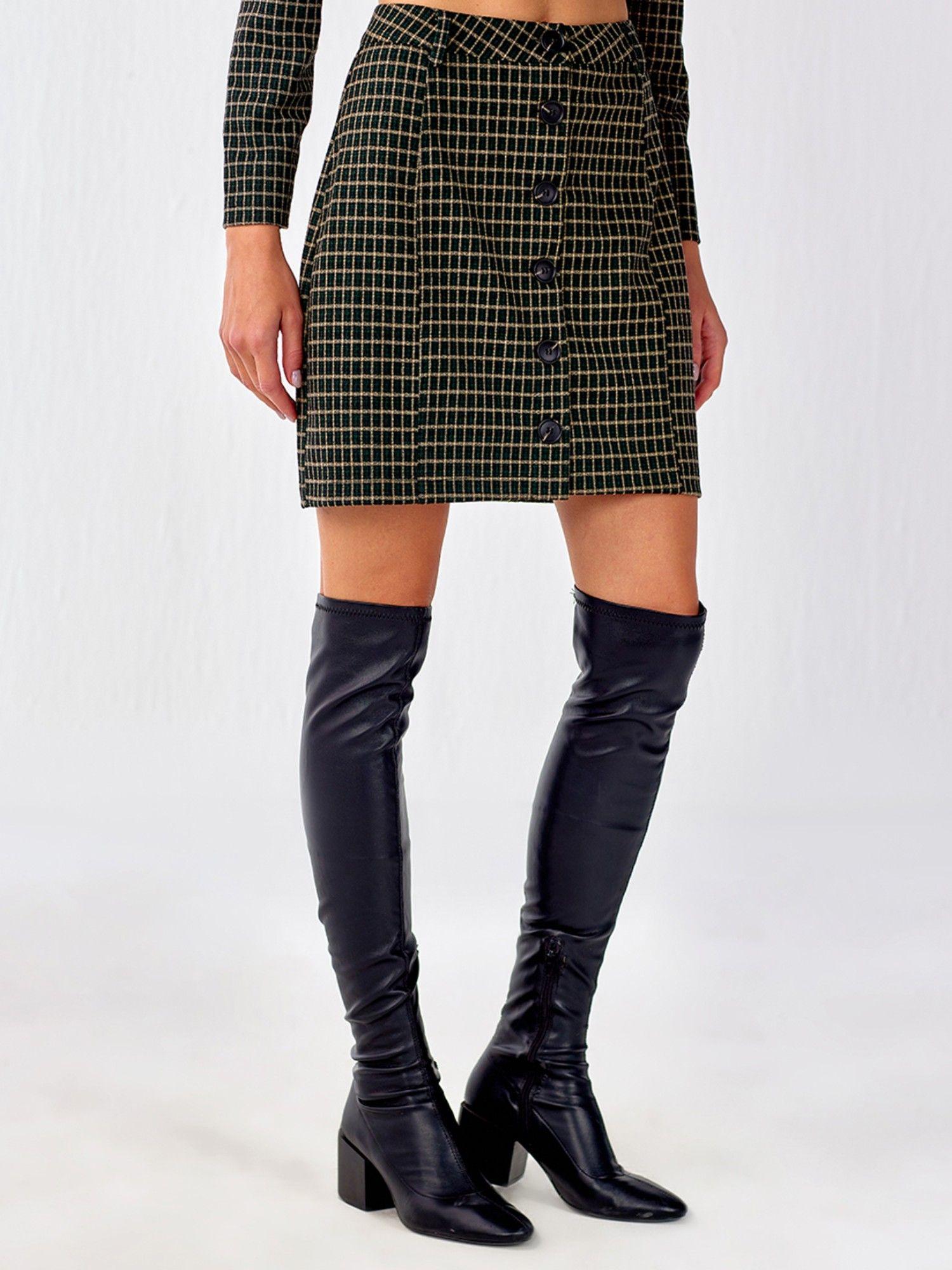 green check jersey jacquard mini skirt