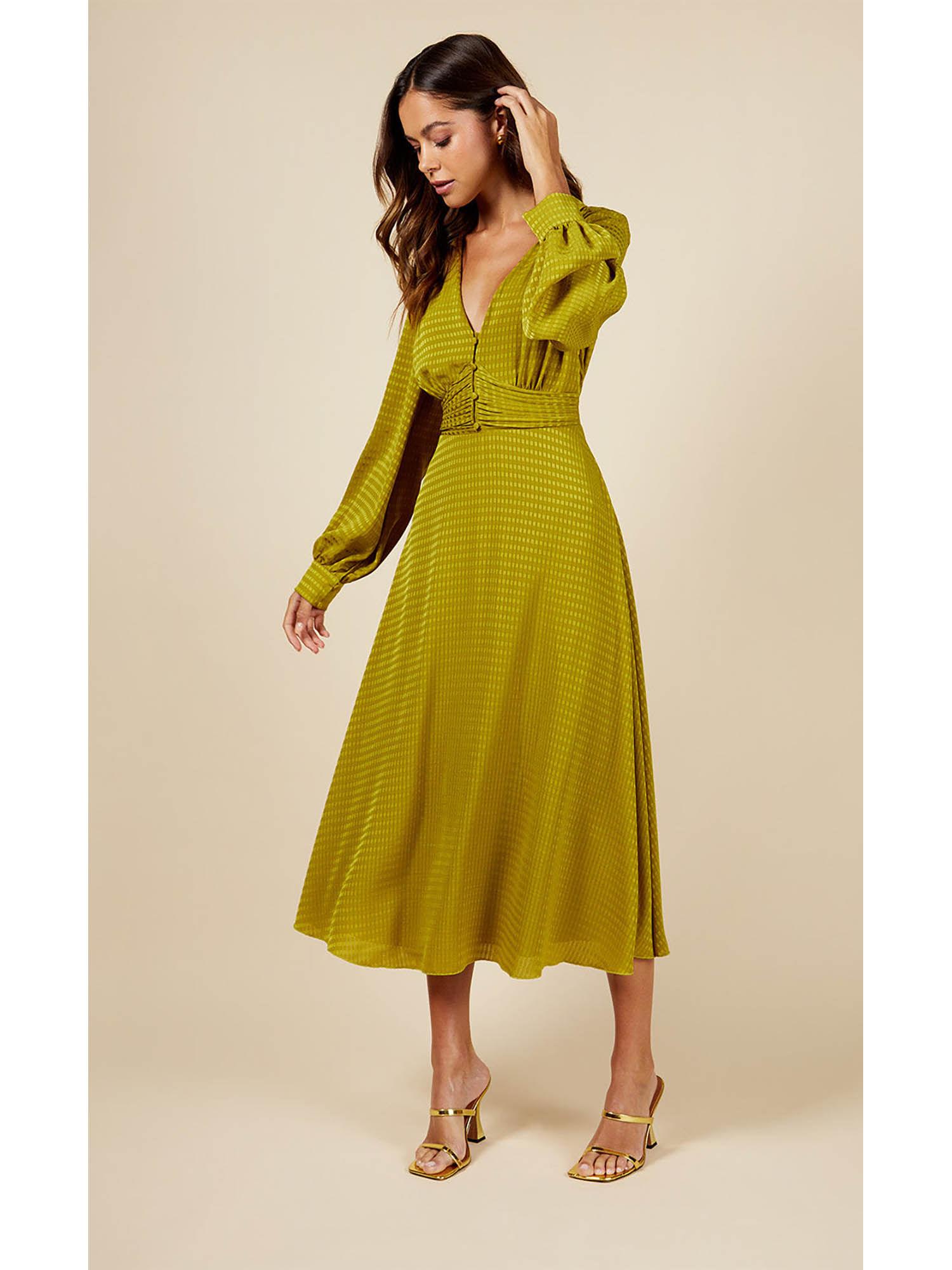 green check midi shirt dress