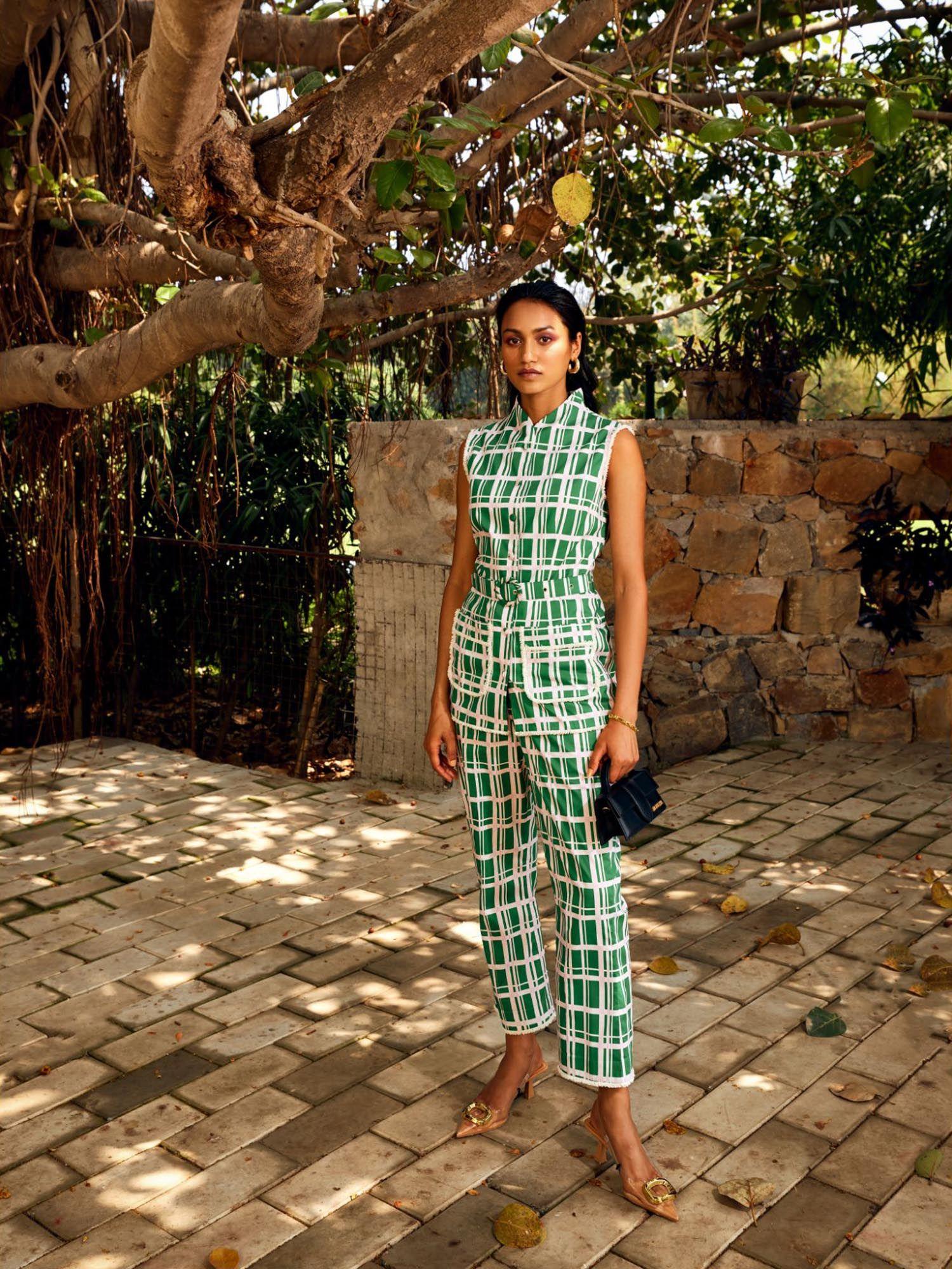 green check print co-ord (set of 3)