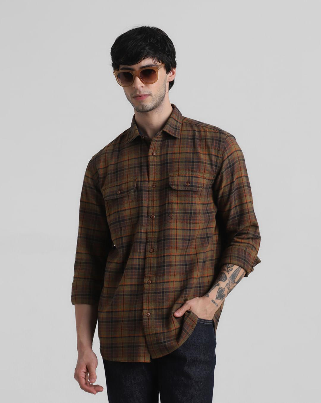 green check print full sleeves shirt