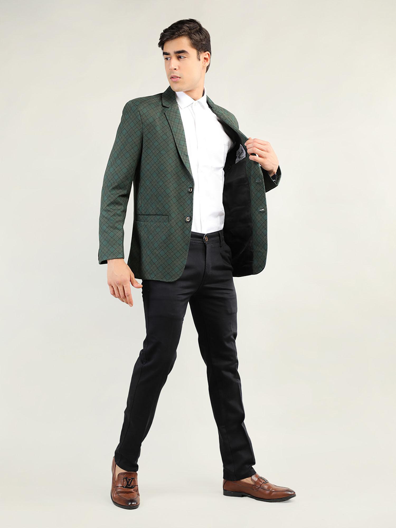 green checked notched lapel blazer