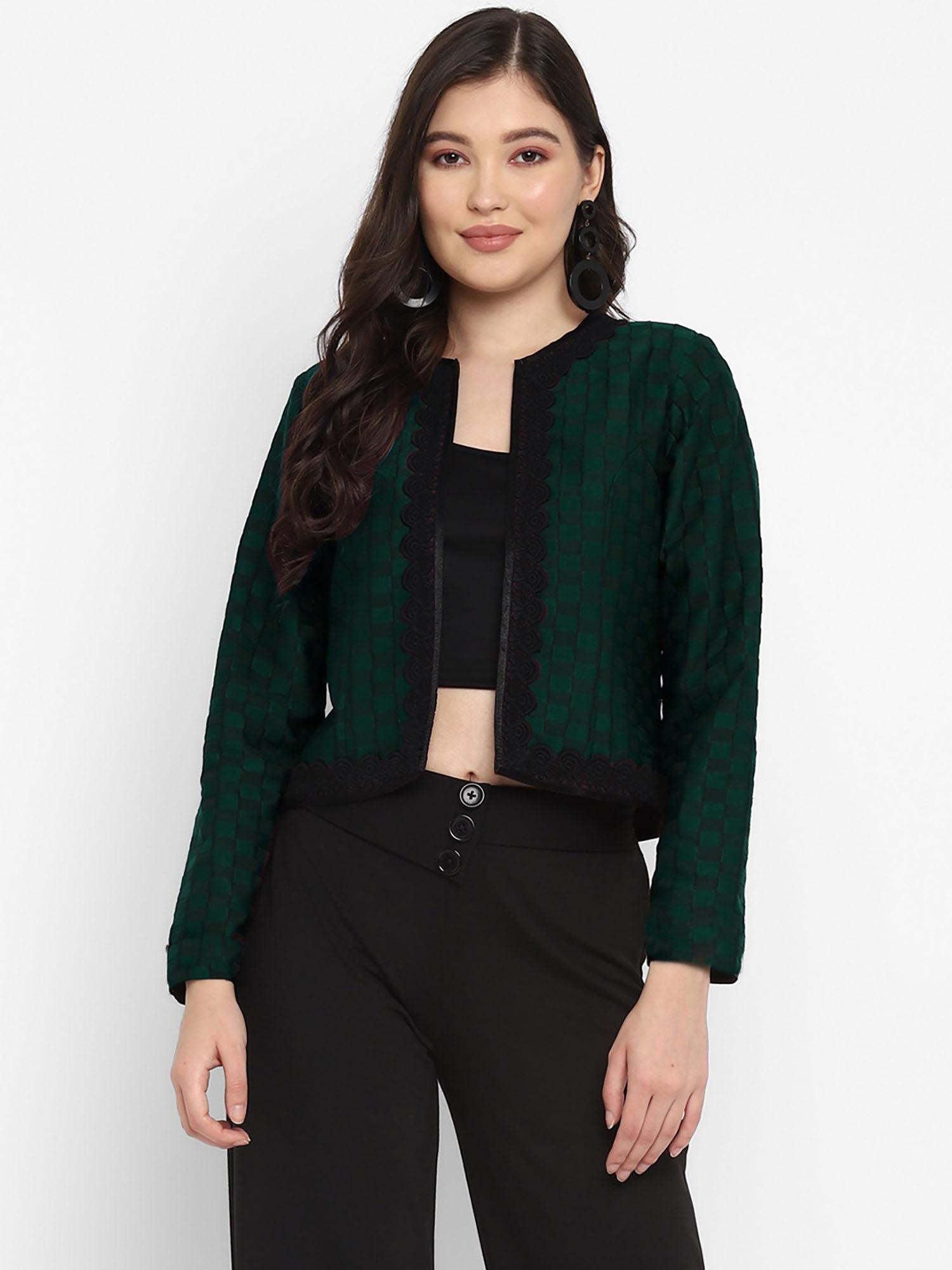 green checks jersey knit jacket