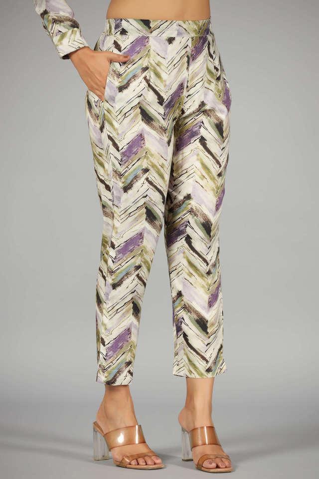 green chevron printed rayon tunic with pants set