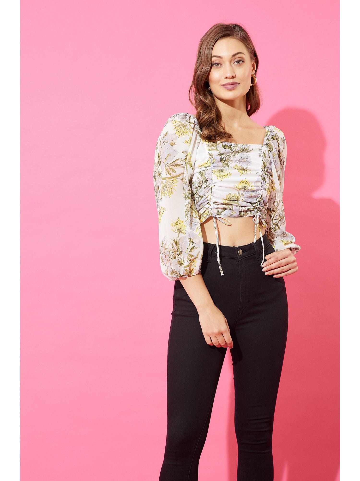 green chiffon regular crop top