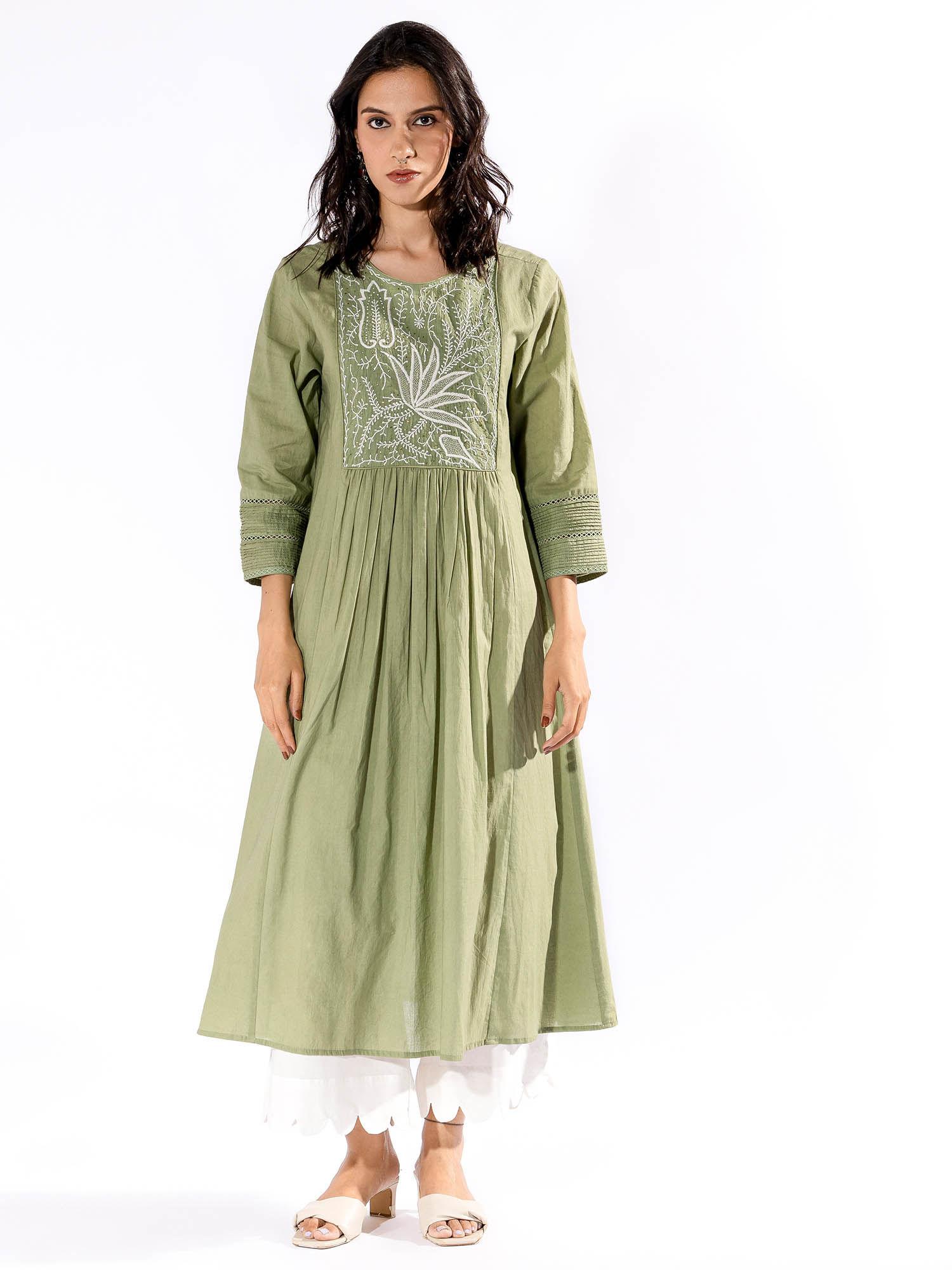 green chikan cotton kurta & palazzo (set of 2)