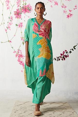 green chinon chiffon kurta set