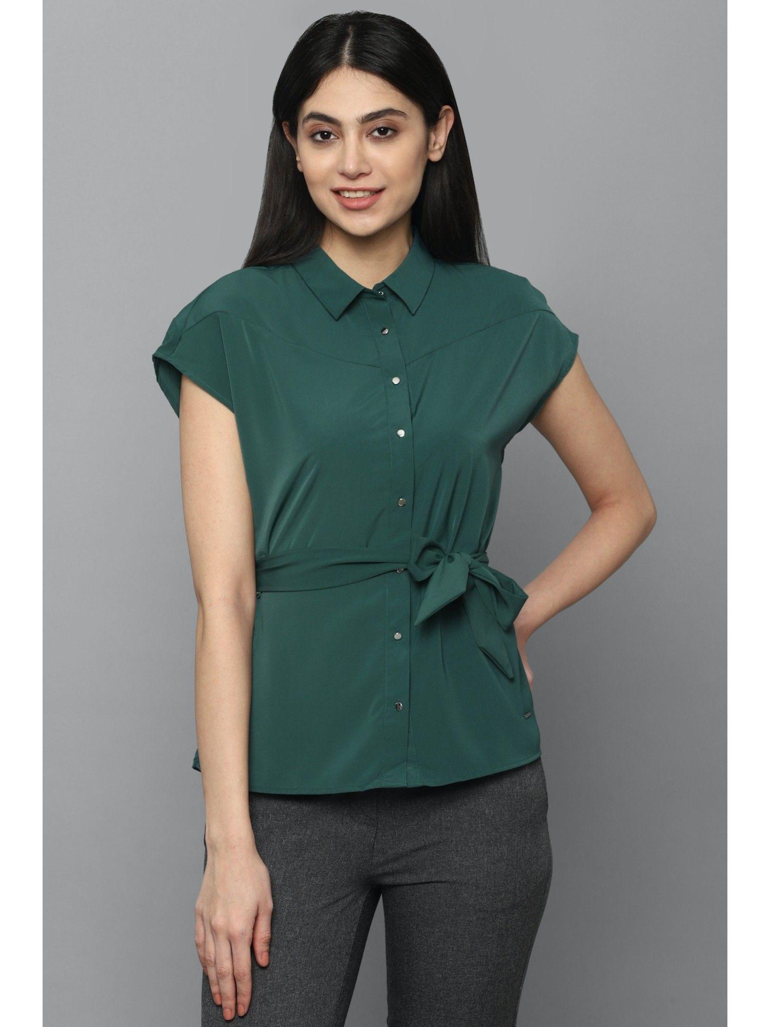 green collar neck solid-plain shirts (set of 2)