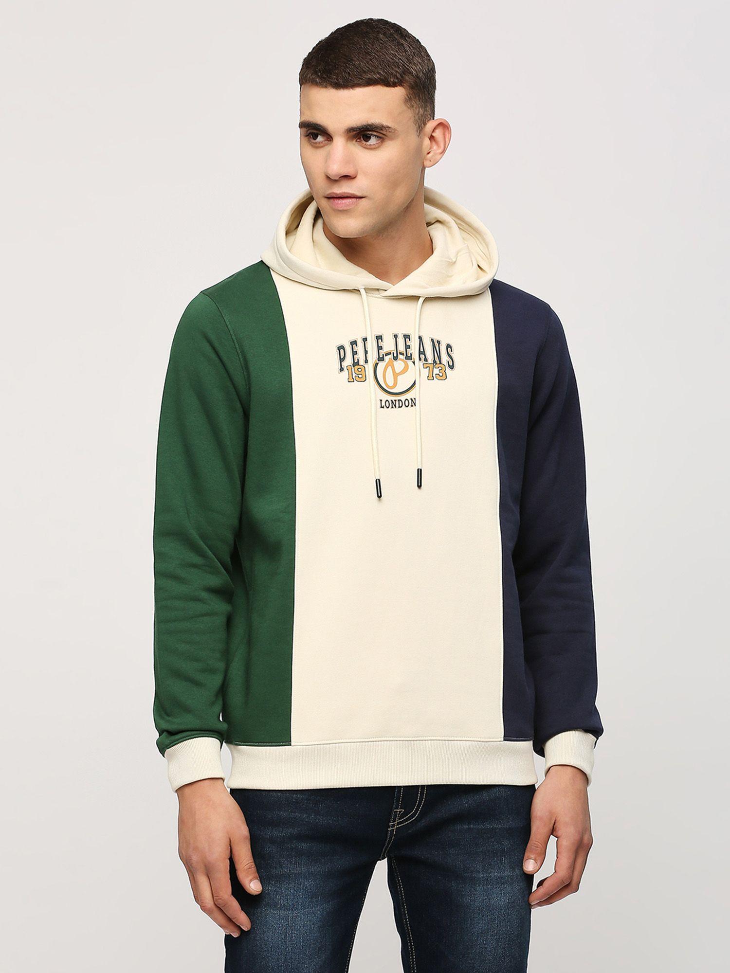 green color block printed hooded sweatshirt