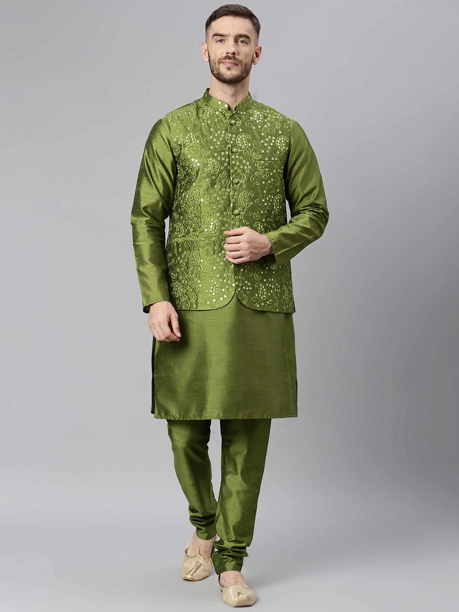 green color silk kurta (set of 3)