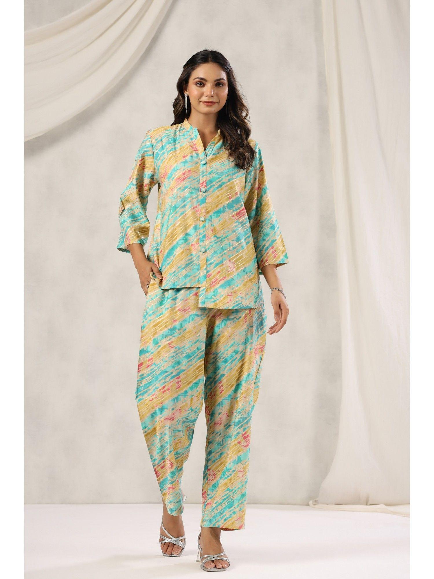 green colorful leheriya co-ord (set of 2)