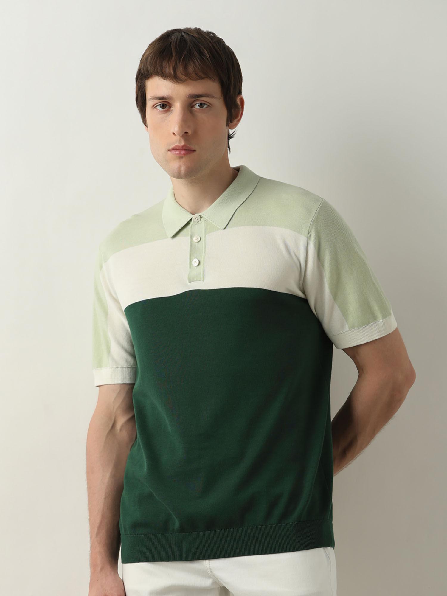 green colourblocked knit polo t-shirt