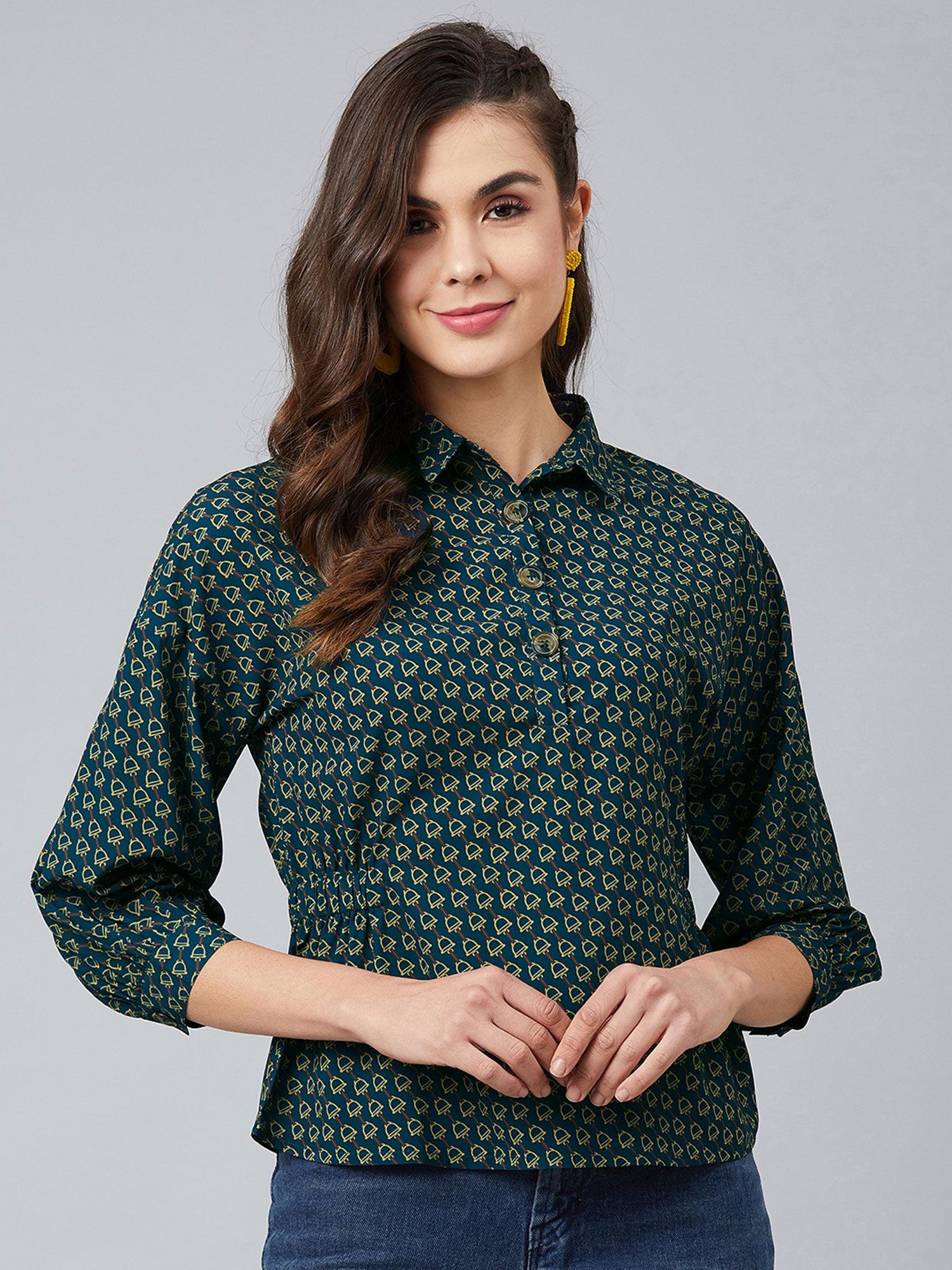 green comfortable self design tops