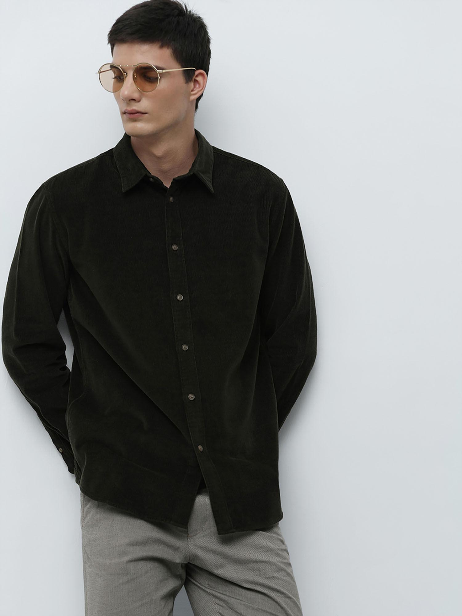 green corduroy full sleeves shirt