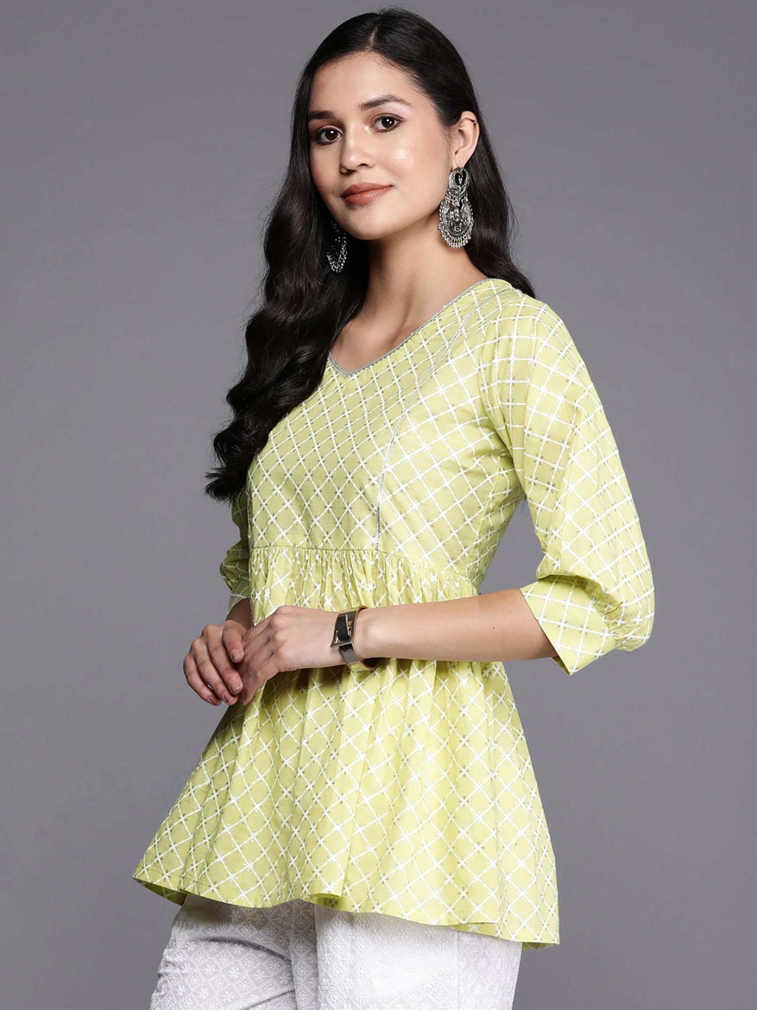 green cotton a-line printed tunic