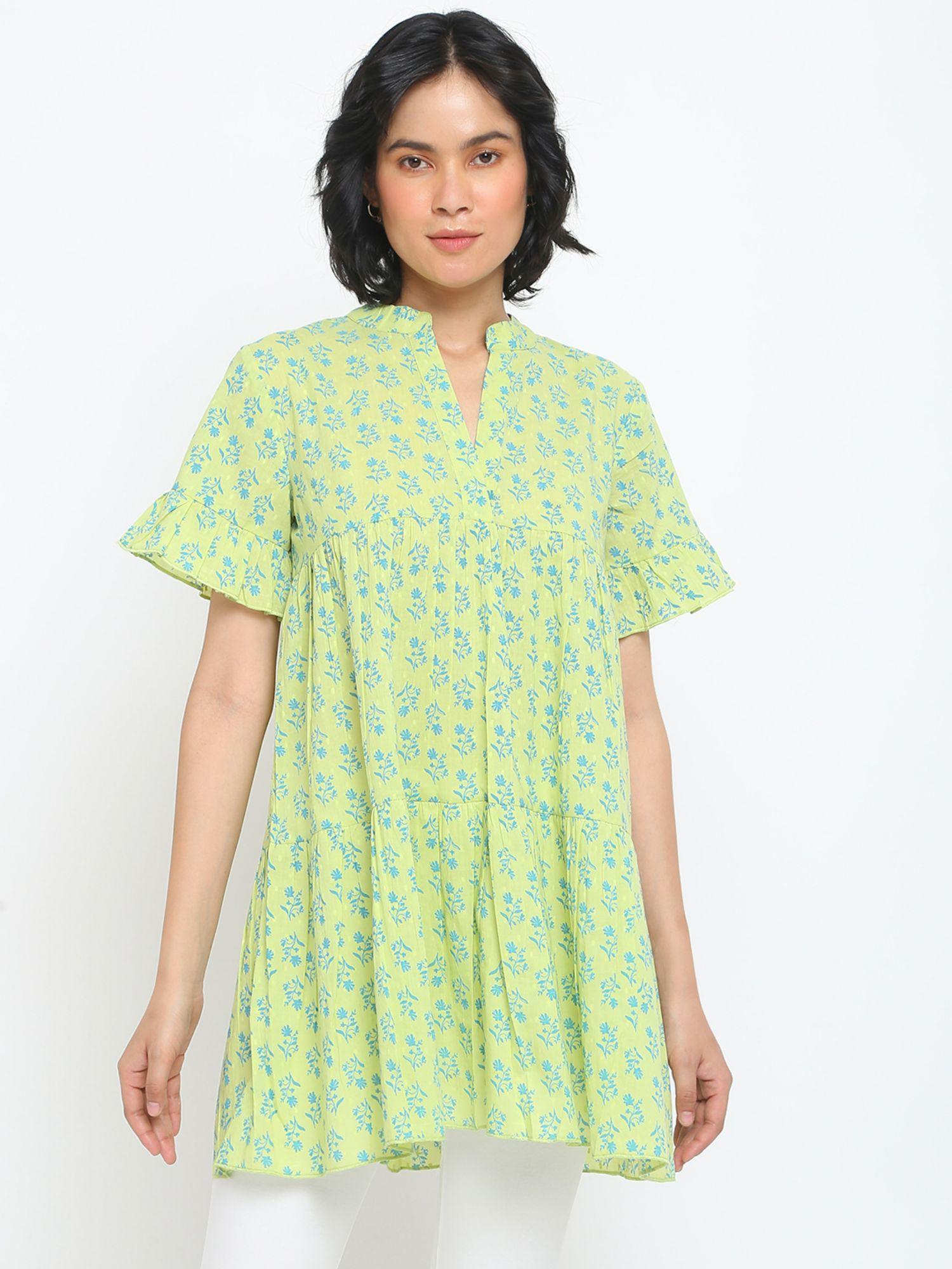 green cotton blend printed kurti