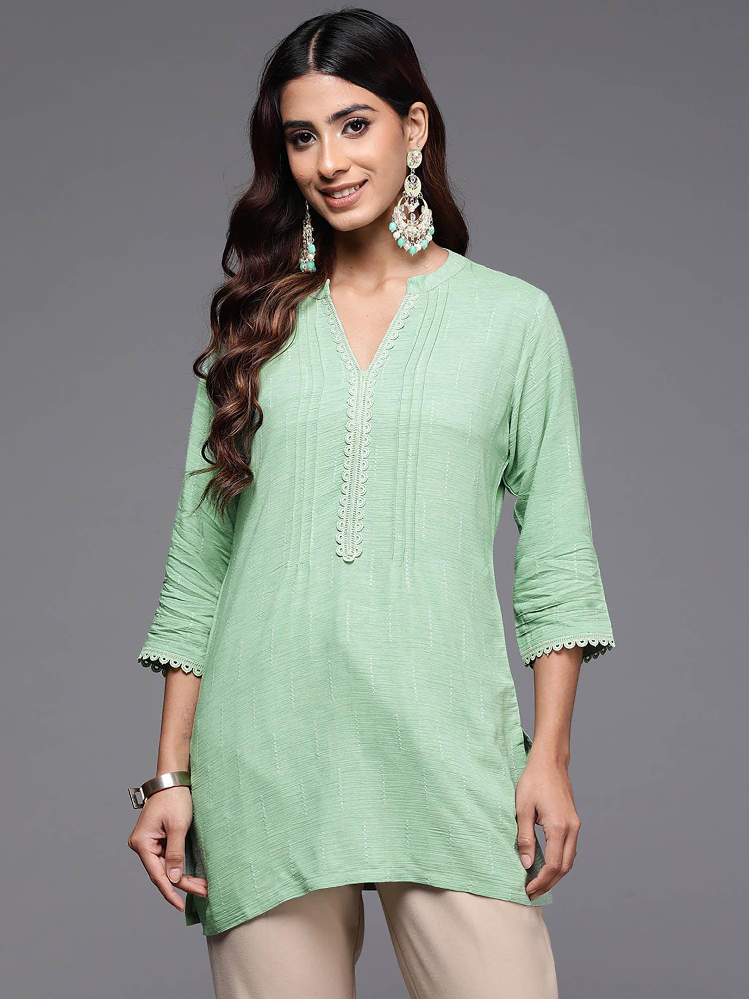 green cotton blend self design kurti