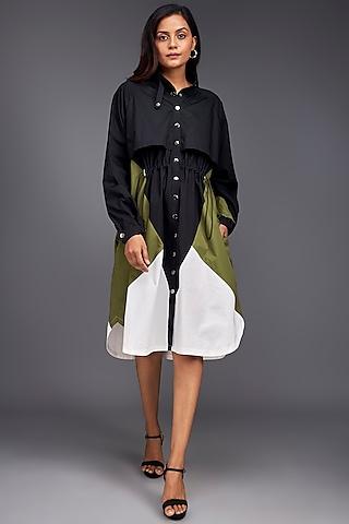 green cotton color-block jacket dress