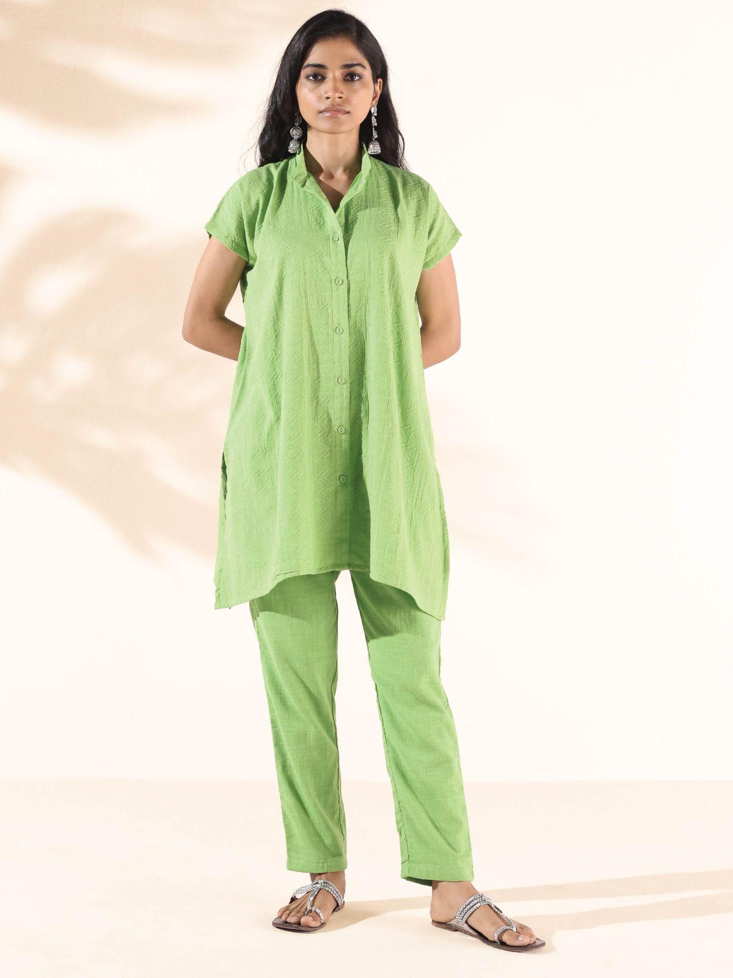 green cotton dobby co-ord (set of 2)