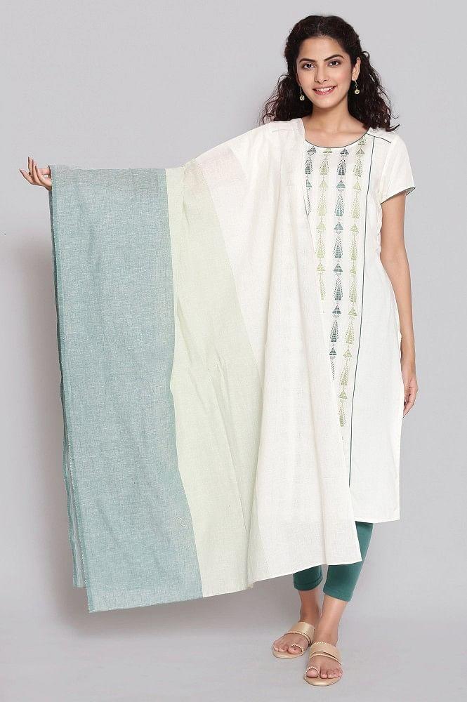 green cotton dobby geometric print dupatta