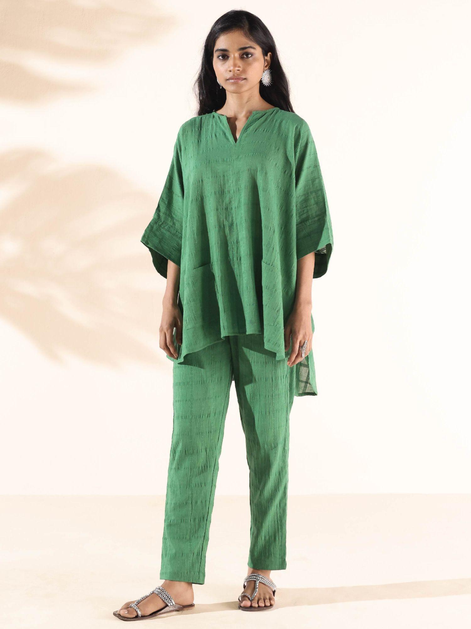 green cotton dobby oversized co-ord (set of 2)