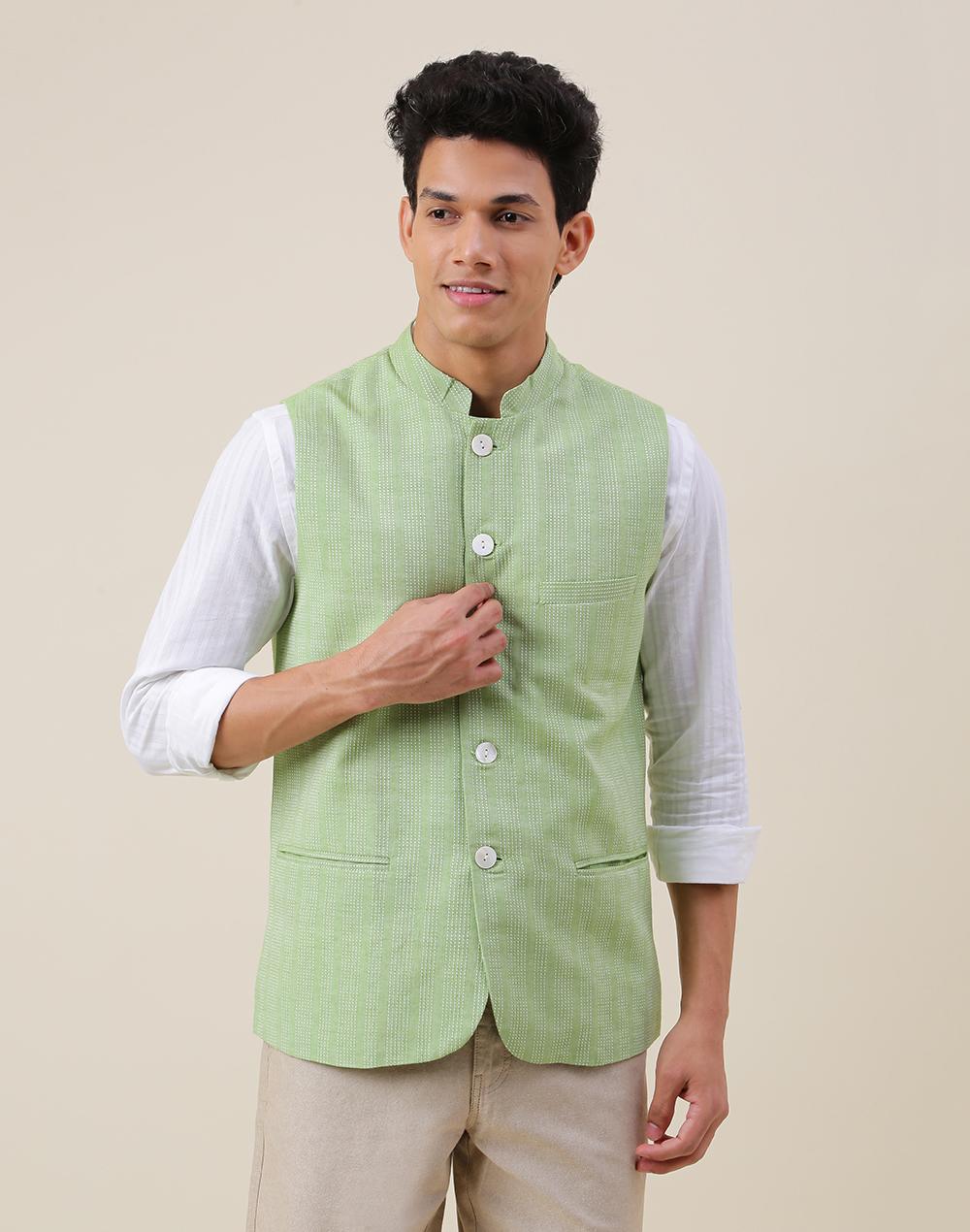 green cotton dobby printed jacket