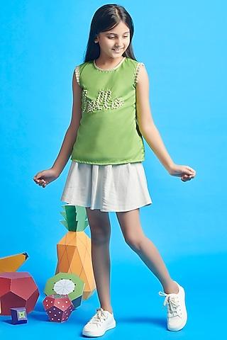 green cotton embroidered top for girls