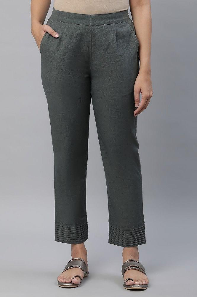 green cotton flax trouser pants