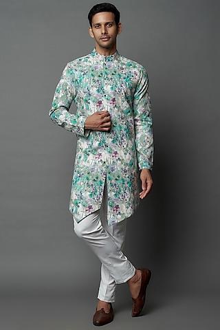 green cotton floral printed kurta set