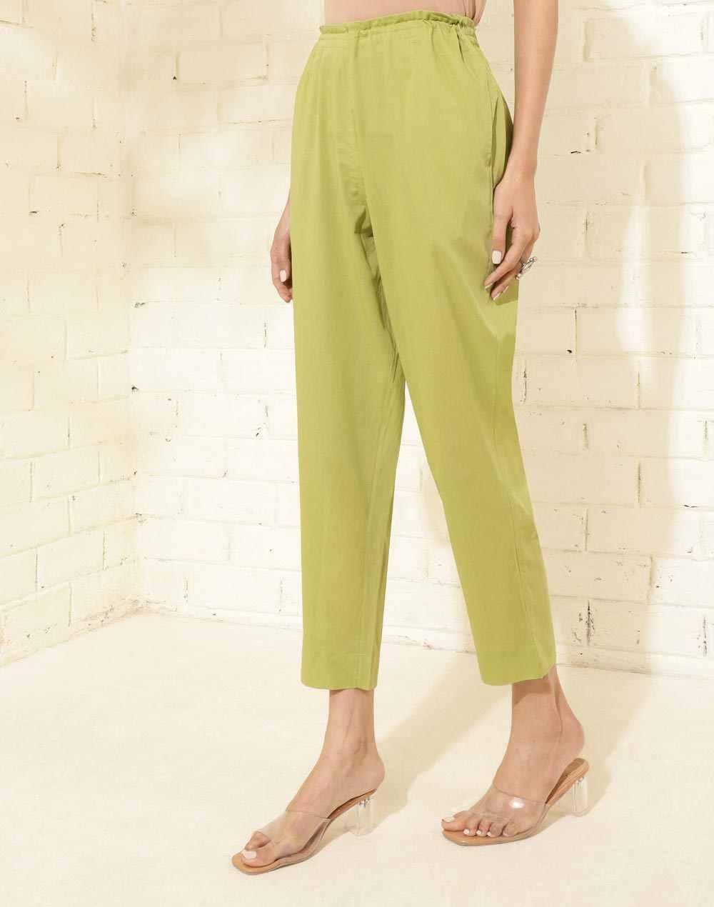 green cotton full length ethnic casual pant