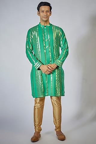 green cotton gota striped kurta set