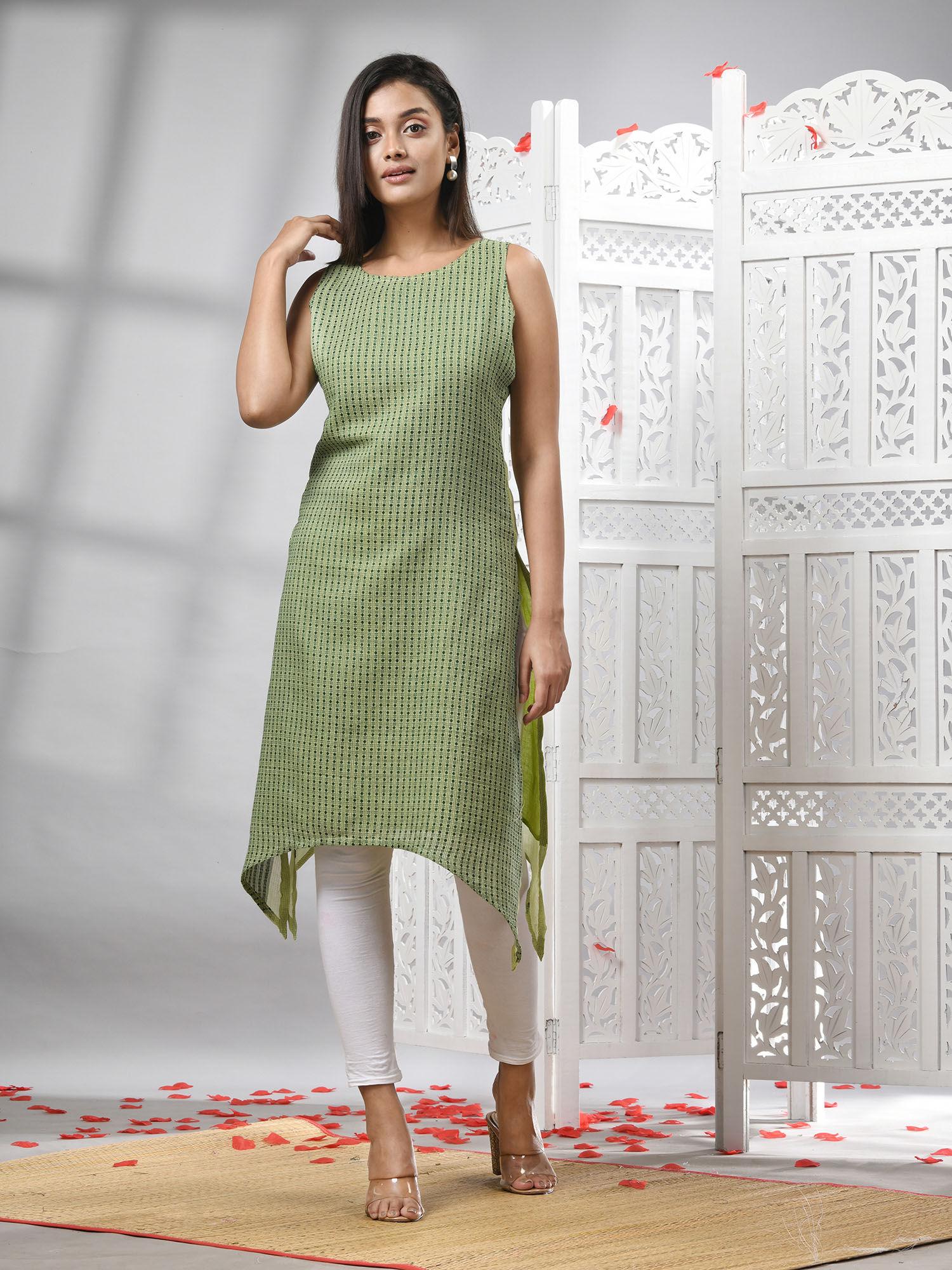 green cotton handwoven kurti