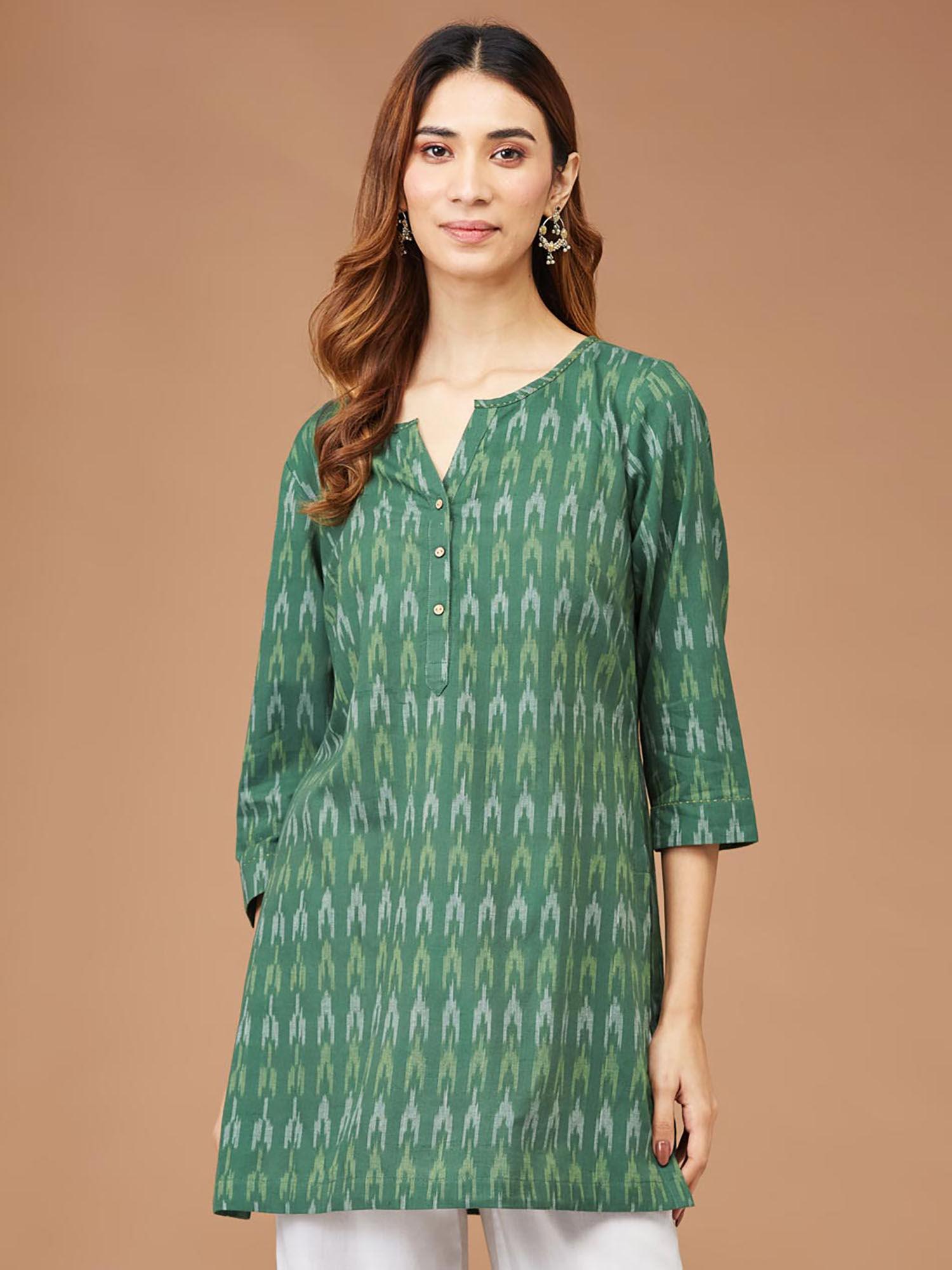 green cotton ikat kurti