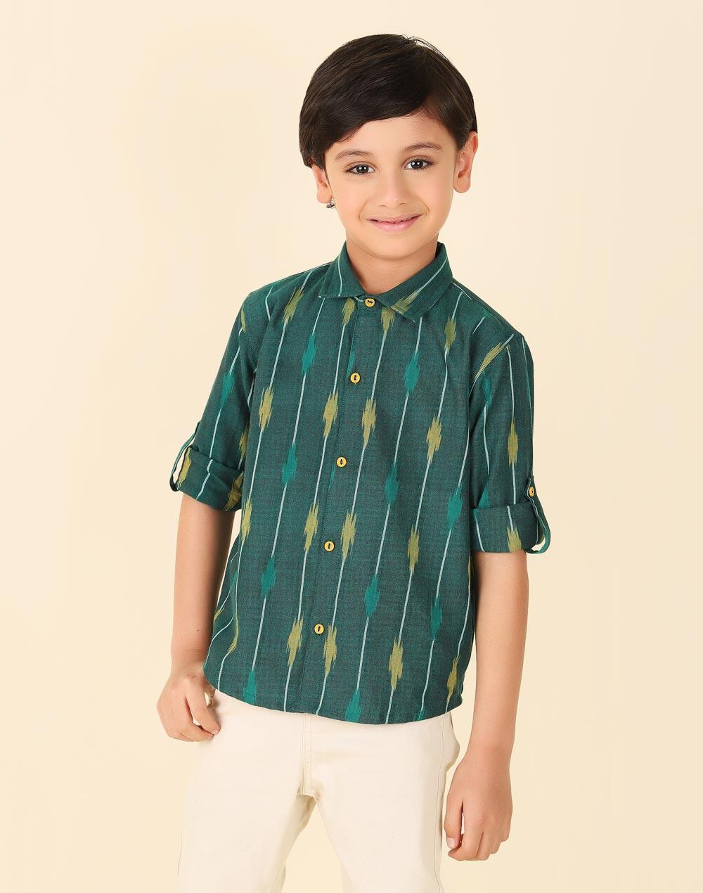 green cotton ikat shirt