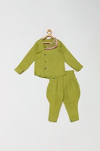green cotton kurta set for boys