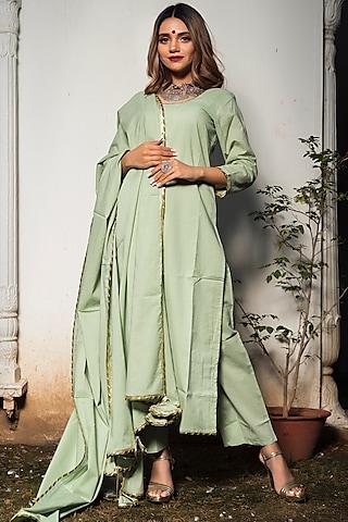 green cotton kurta set