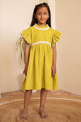 green cotton lace dress for girls